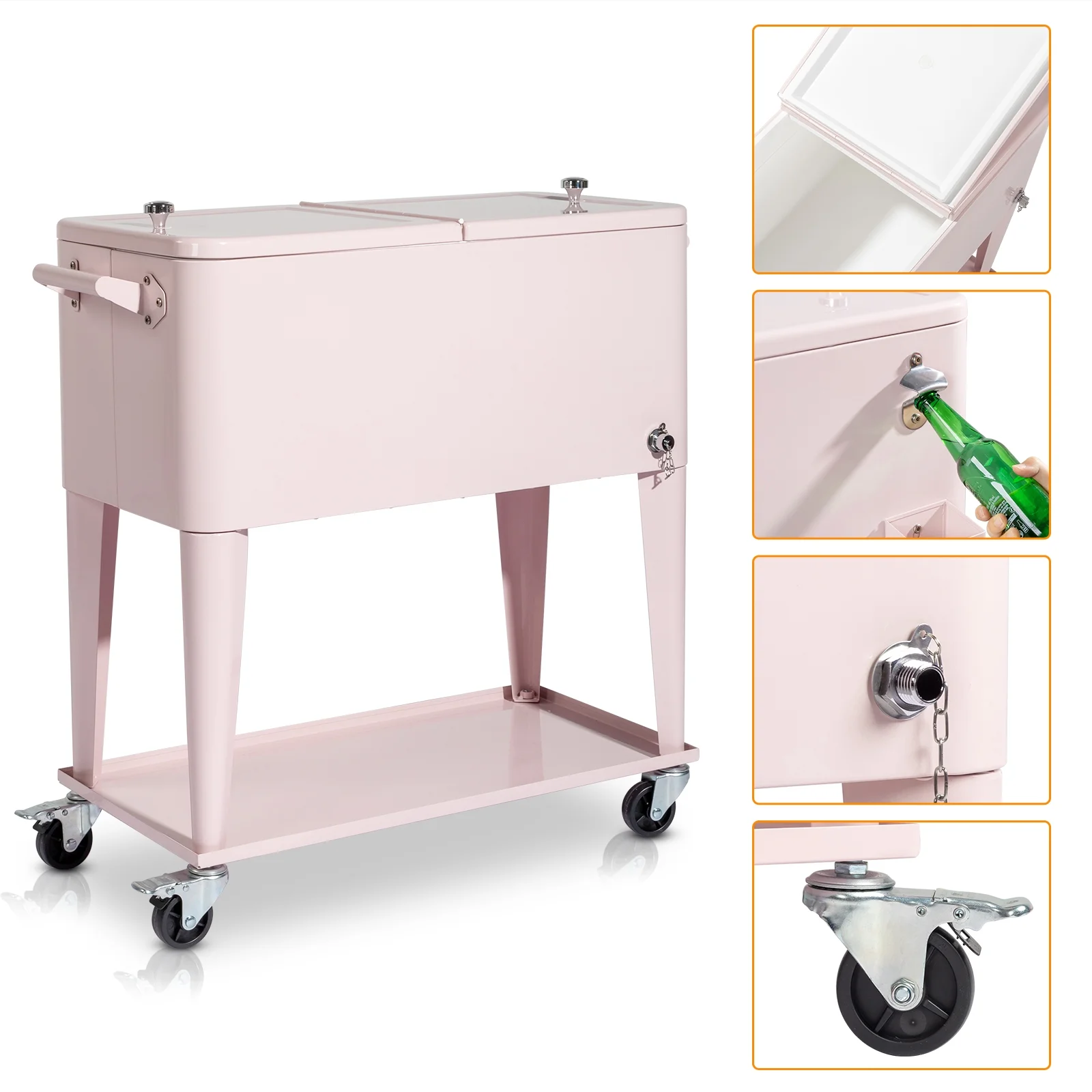 Rolling Cooler 80QT Frozen Warm Function with Shelf Pink - Image 5