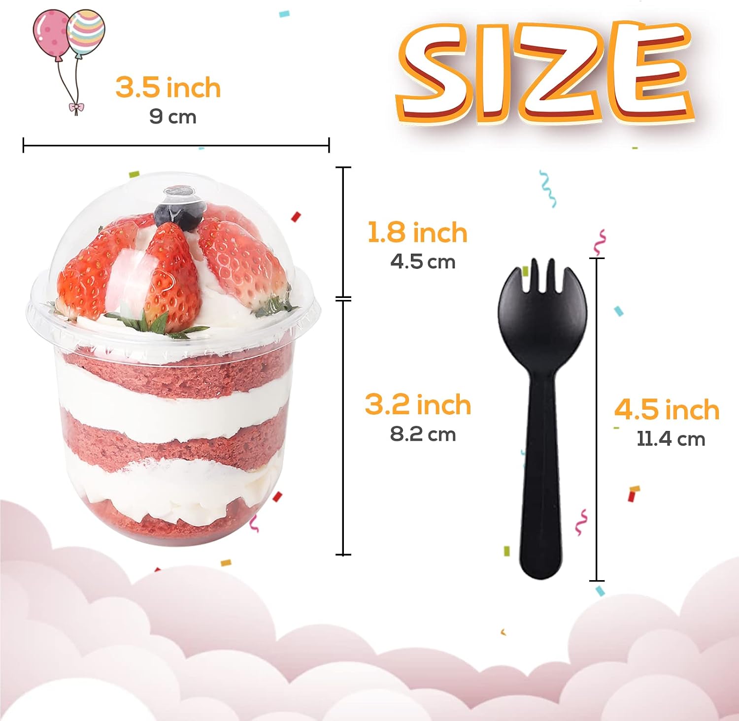 Jnnzzggu 50 Pack 12oz Clear Plastic Cups with Dome Lids and Sporks No Hole Disposable Fruit Cups for Dessert, Cupcake, Parfait, Pudding, Iced Cold Drinks, Snacks, Fruits, Bakeries, Ice Cream