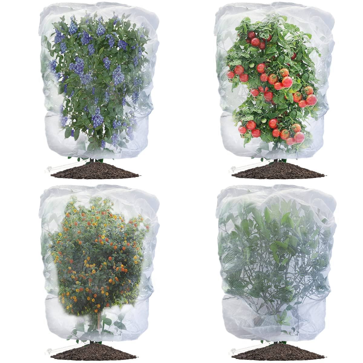 Evoio 4 Pack Fruit Protection Bags with Drawstring, Garden Netting Plant Covers, 3.5 ft x 2.3 ft Perfect for Tomato Netting Cover Garden Plant