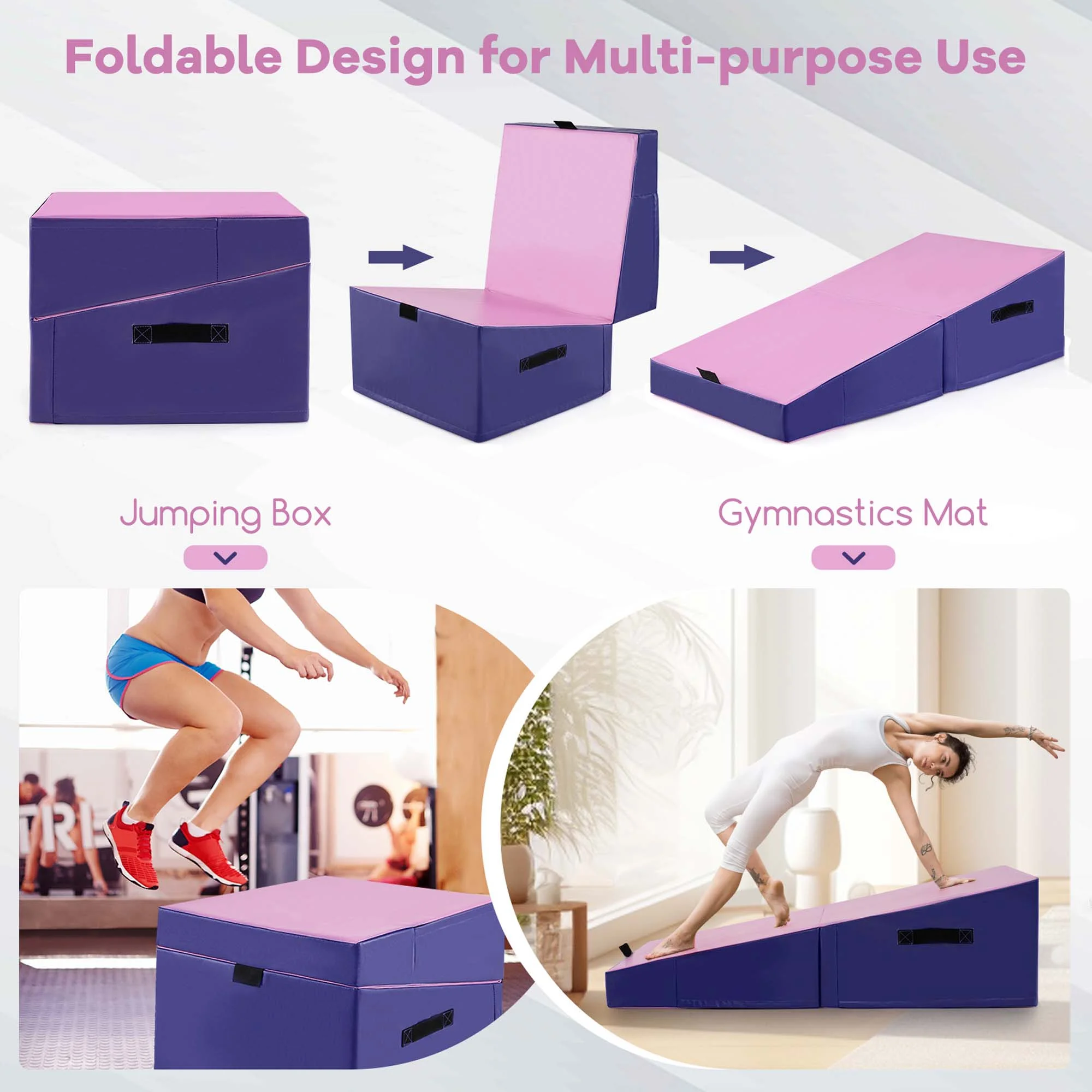 Gymnastics Tumbling Mat Folding Incline Yoga Mat with Non-slip PVC Leather Pink(Pink) - Image 7