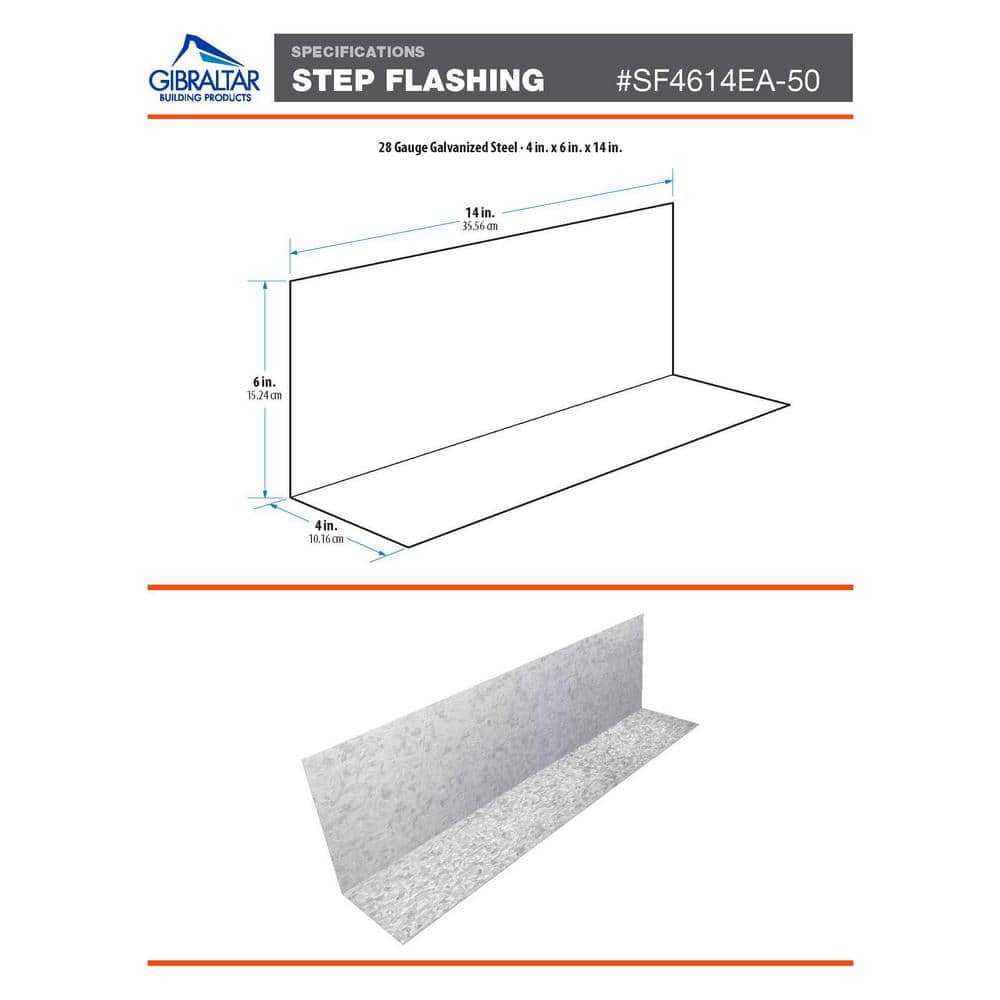 Galvanized Pre-Bent Step Flashing, 26-Gauge, 4 in. x 6 in. x 14 in., Mill Finish (Bundle)