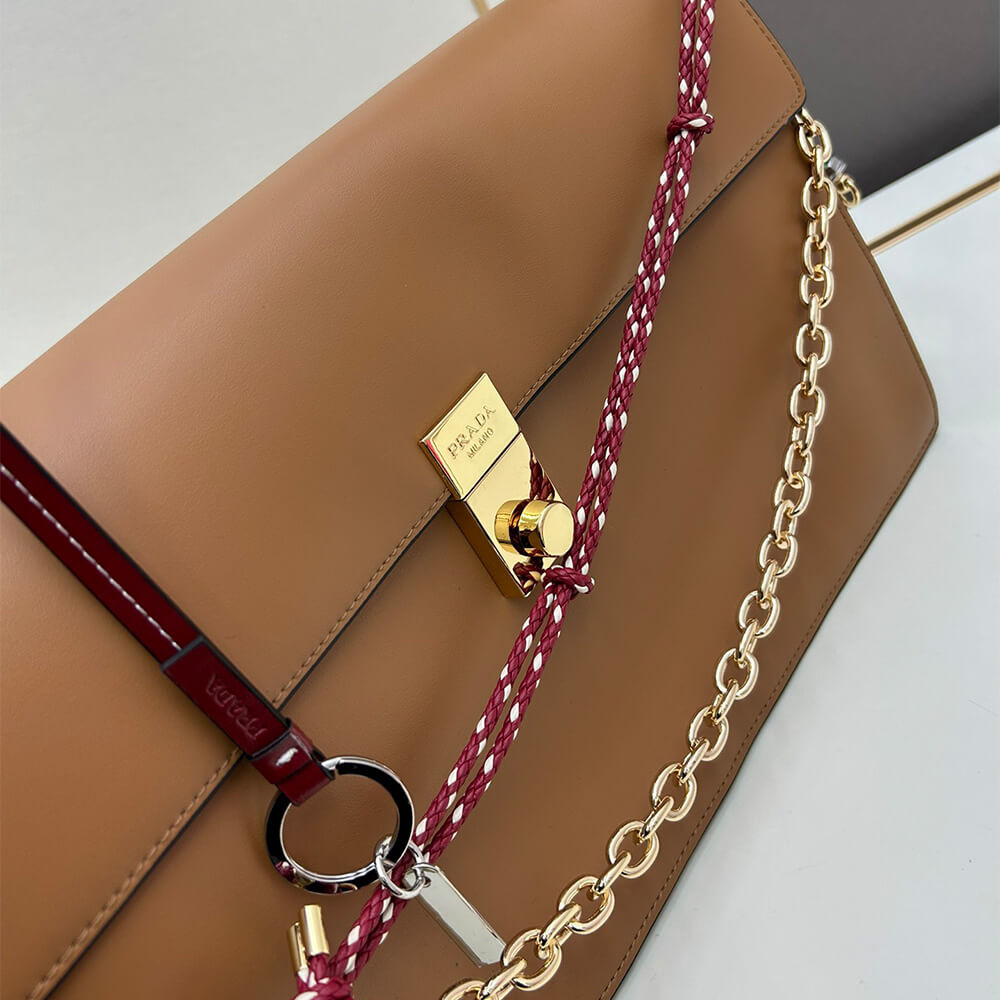 Prada Soft Sound large leather shoulder bag with charms(high-end grade)