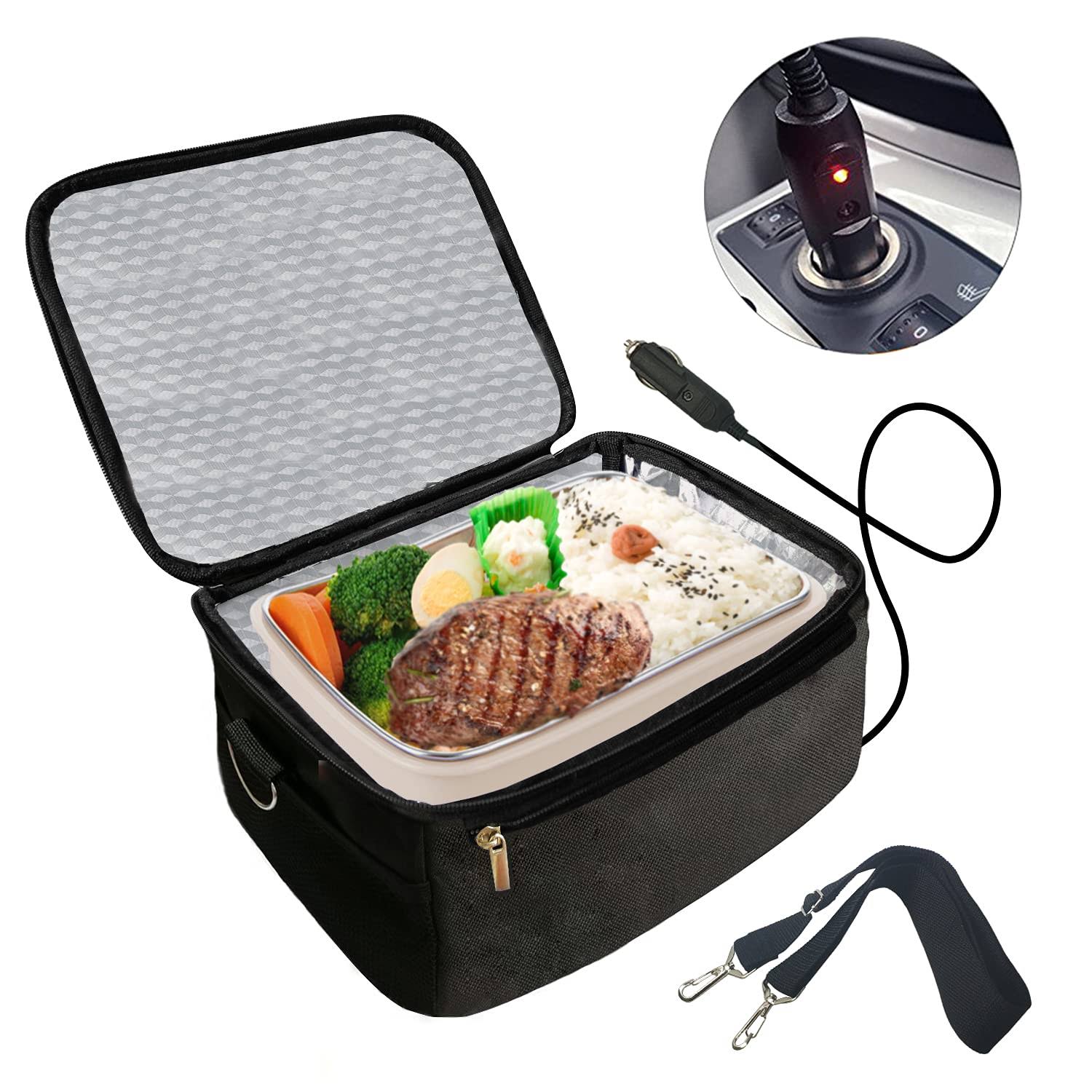Real Nature Portable Oven 12V Personal Food Warmer,car Heating Lunch Box,Electric Slow Cooker for Meals Reheating & Raw Food Cooking for Road Trip