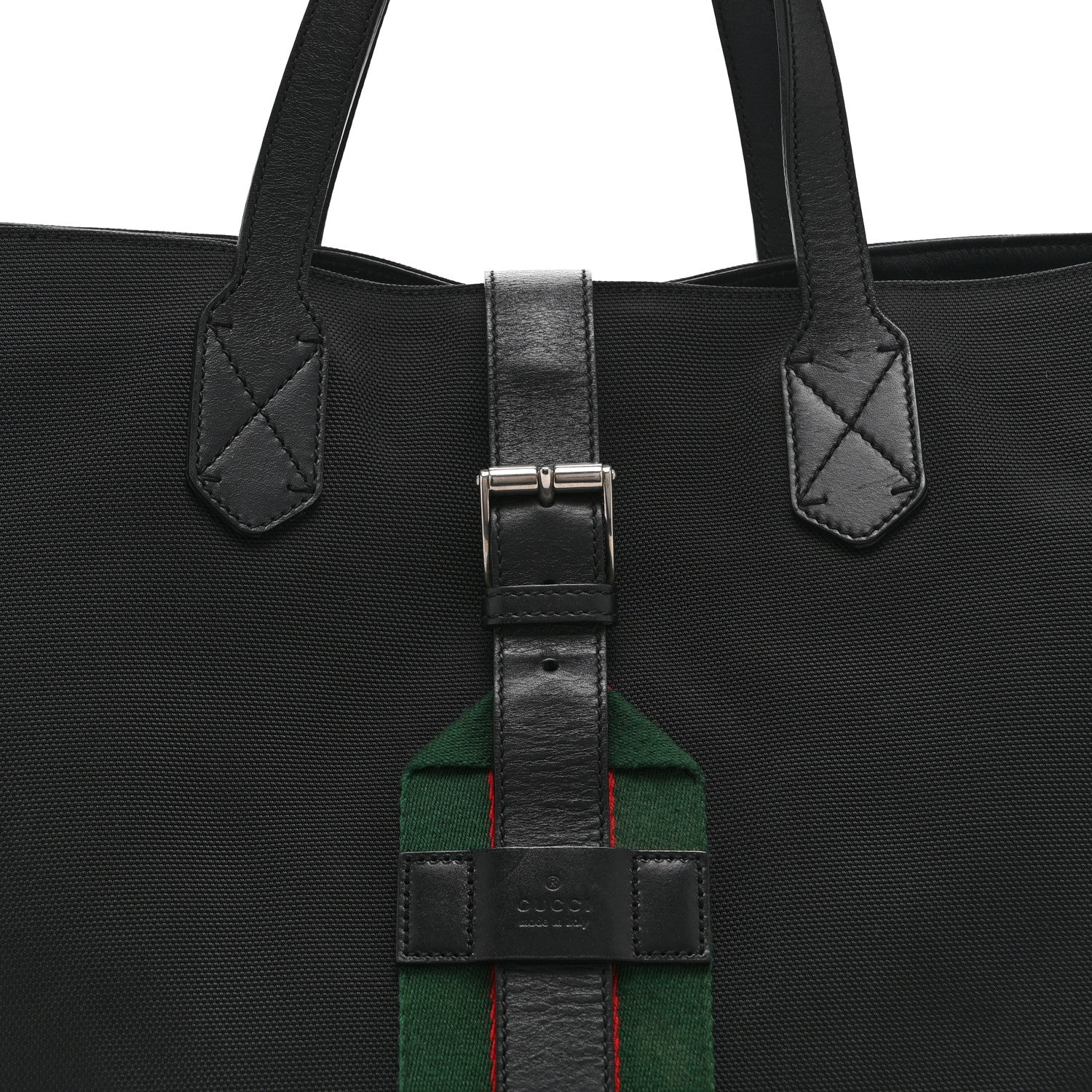 Techno Canvas Web Single Buckle Tote Black