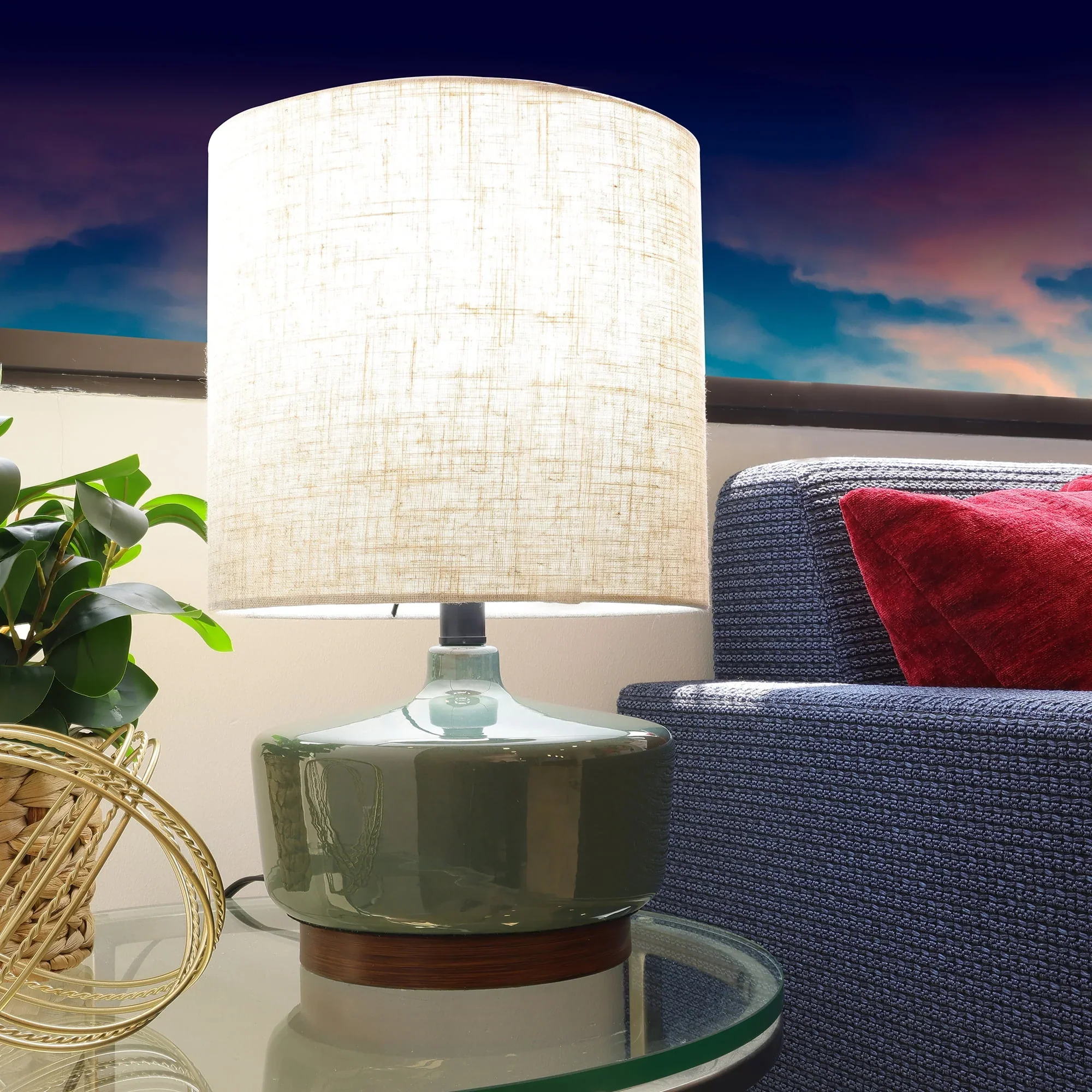 Better Homes & Gardens Modern Mid-Century Ceramic Table Lamp with Wood Base, 17H