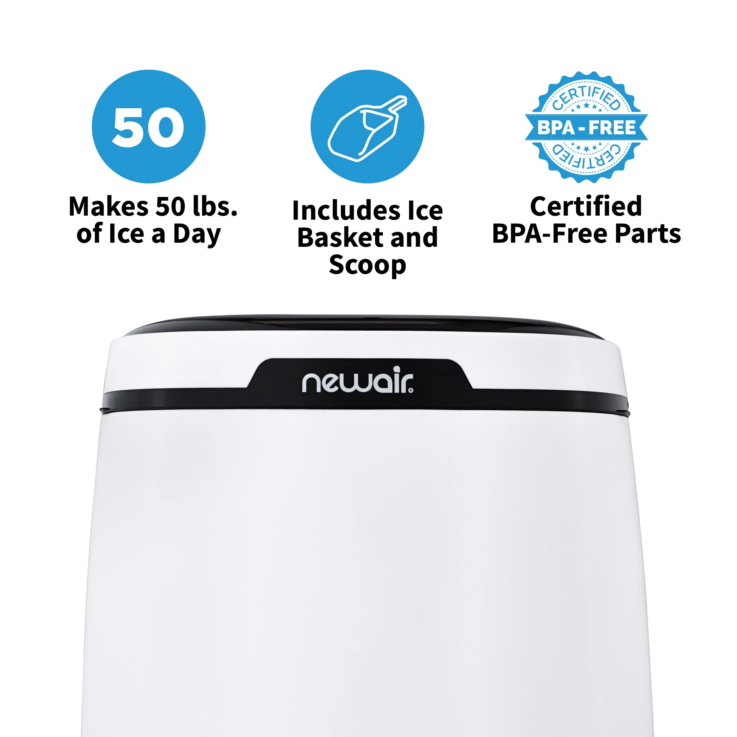 Newair Countertop Ice Maker. Bullet Ice, 50 lbs/day - White
