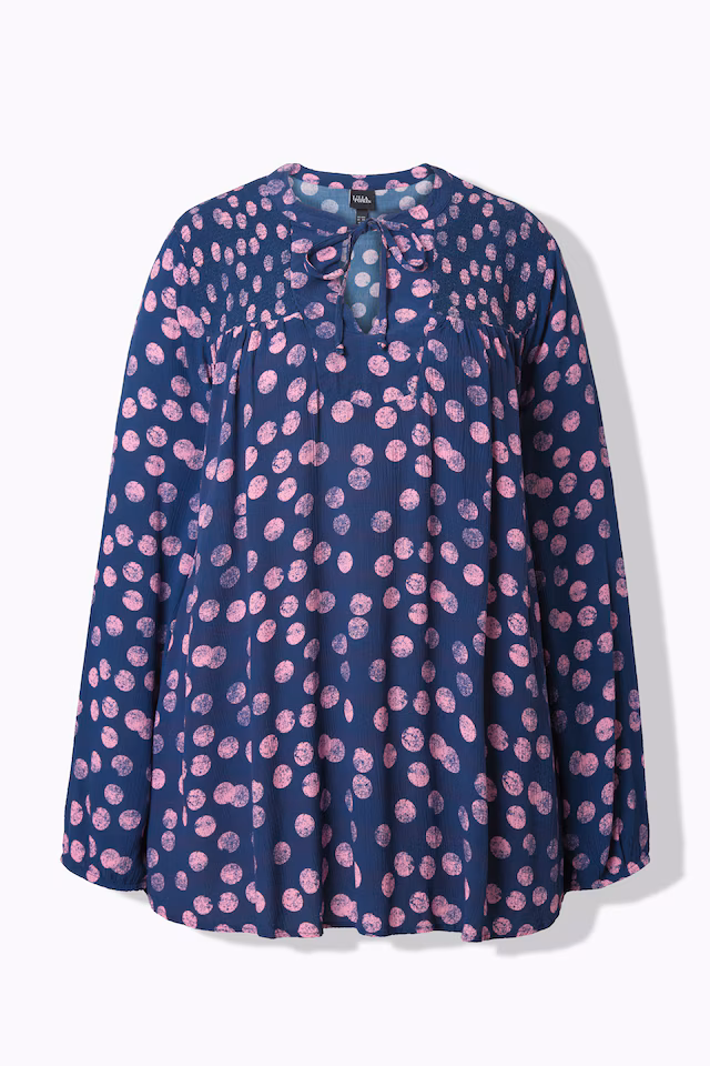 Smocked Long Sleeve Polka Dot Blouse