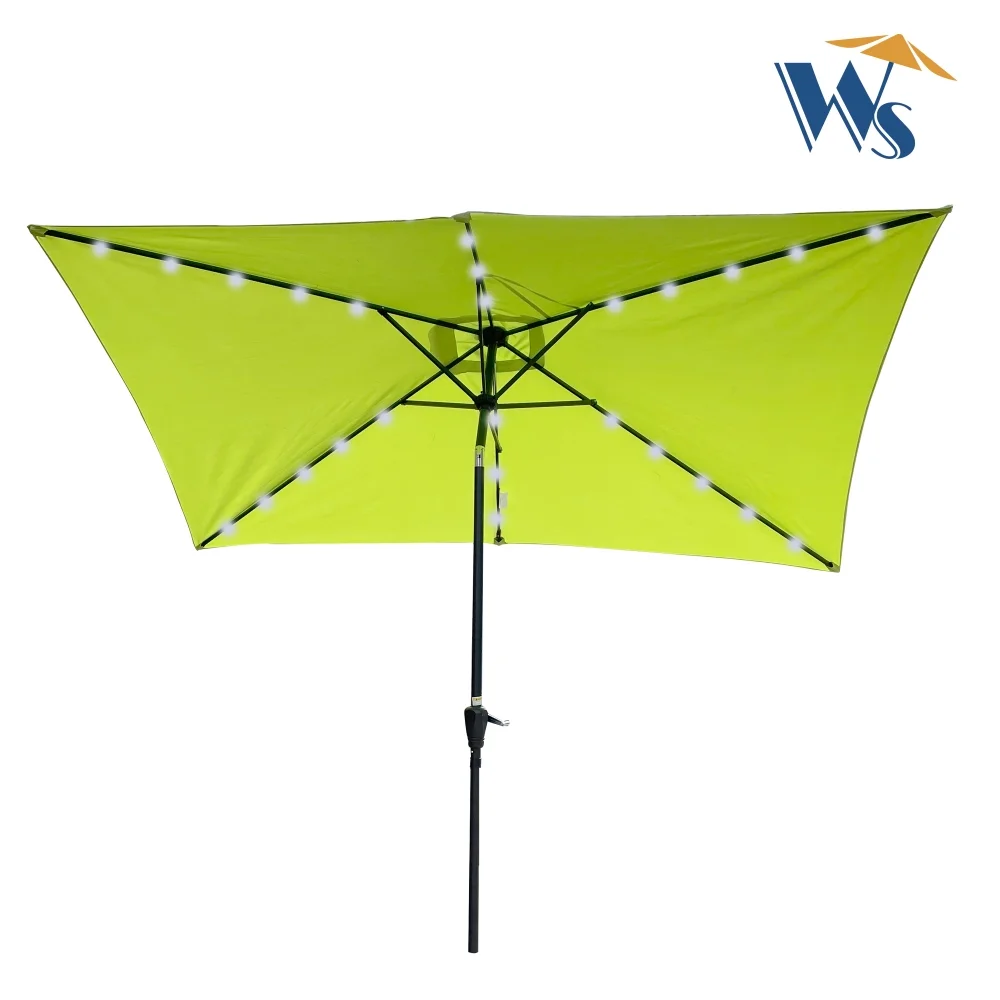 10 x 6.5t Patio Umbrella,Rectangular Picnic Table Umbrella,6-8 Chairs Tilt Umbrella with 26 LED Lights,Waterproof Umbrella Sunshade with Crank and Push Button Tilt for Garden Backyard Pool,Mushroom