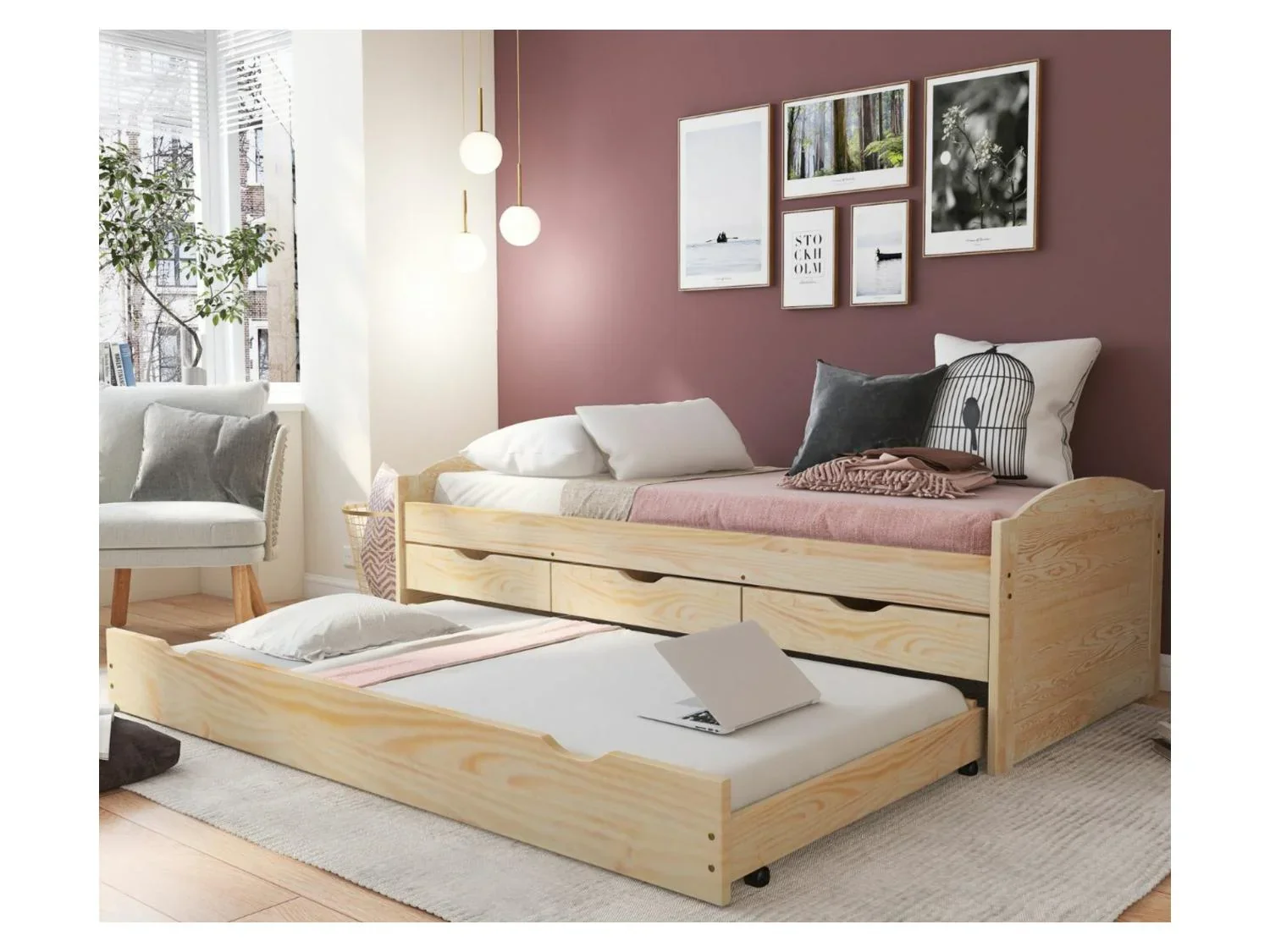 Inter Link Lit banquette 3 tiroirs, 205 x 63 x 96 cm
