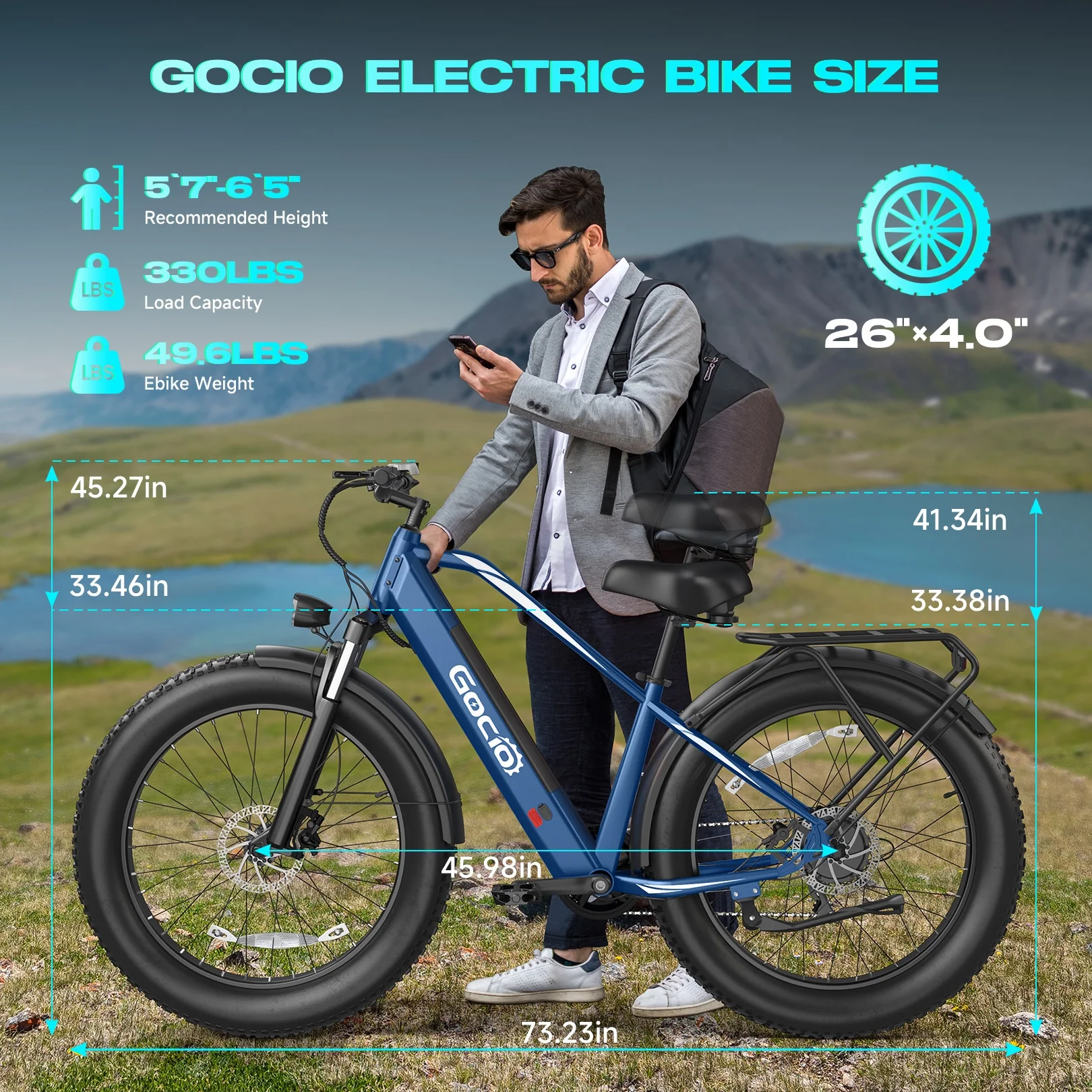 Electric Bike, 26"x4.0" Fat Tire E-Mountain Bike, Peak 1000W Motor, 28MPH 48V 15Ah Battery Removable Ebike for off Road, Sand, UL2849(Blue) - Image 2