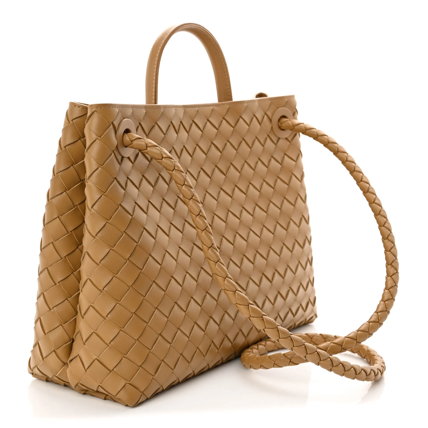 Nappa Intrecciato Medium Andiamo Shoulder Bag Dark Praline