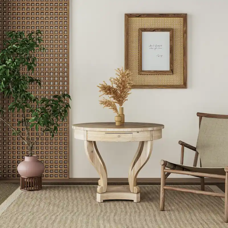 Small Round Dining Table with Curved Legs in Farmhouse Style