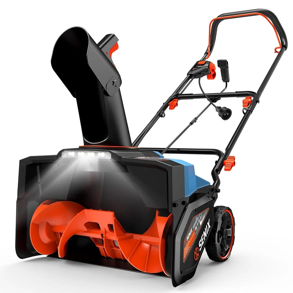 SENIX Corded Snow Blower High-Efficiency 880lbs/min, 15Amp 21 inch Electric Snow Thrower, 33FT Max Distance, 180° Rotating Chute & LED Lights ETL Certified for Driveway Sidewalk Winter Use