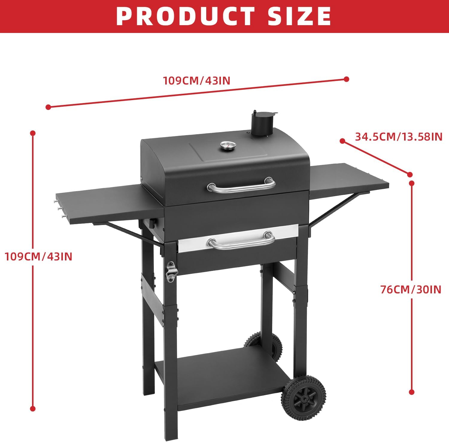 Kendane Charcoal Grill with Side Shelf, 353 Square Inch Cooking Area