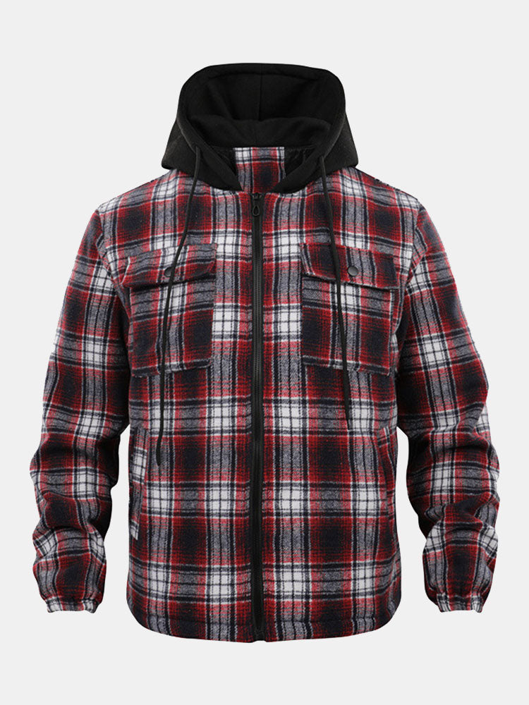 Manteau à carreaux en flanelle doublée matelassée avec capuche