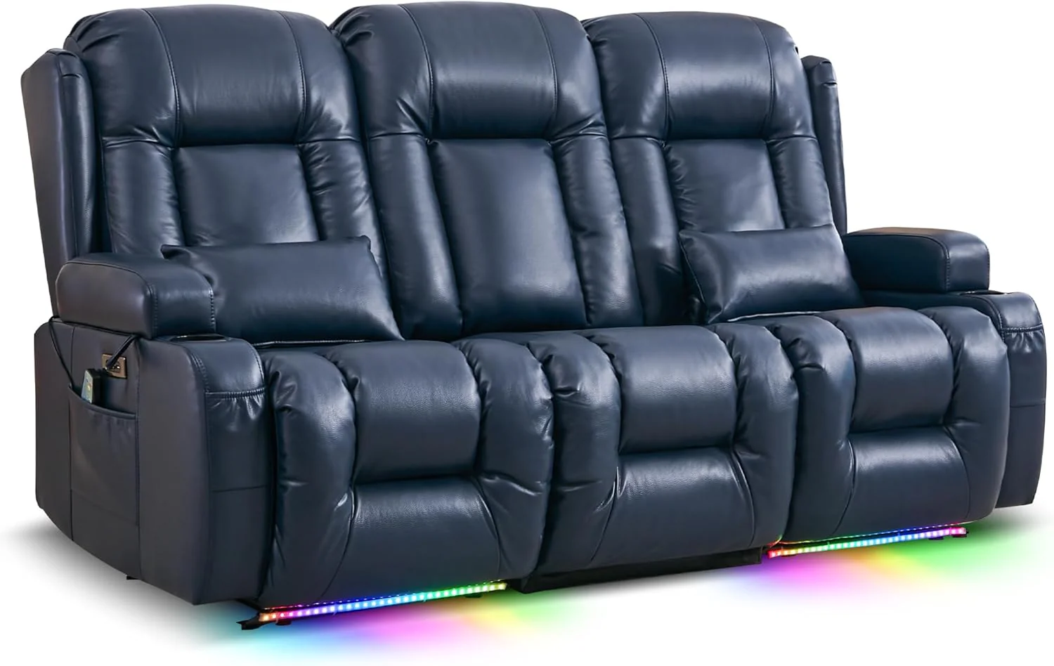 Canapé inclinable électrique TUNYI avec fonction massage et chauffage, idéal pour le home cinéma, avec console et système de relaxation électrique pour camping-car, équipé de ports USB, prises de courant, rangements, poches latérales, éclairage LED e