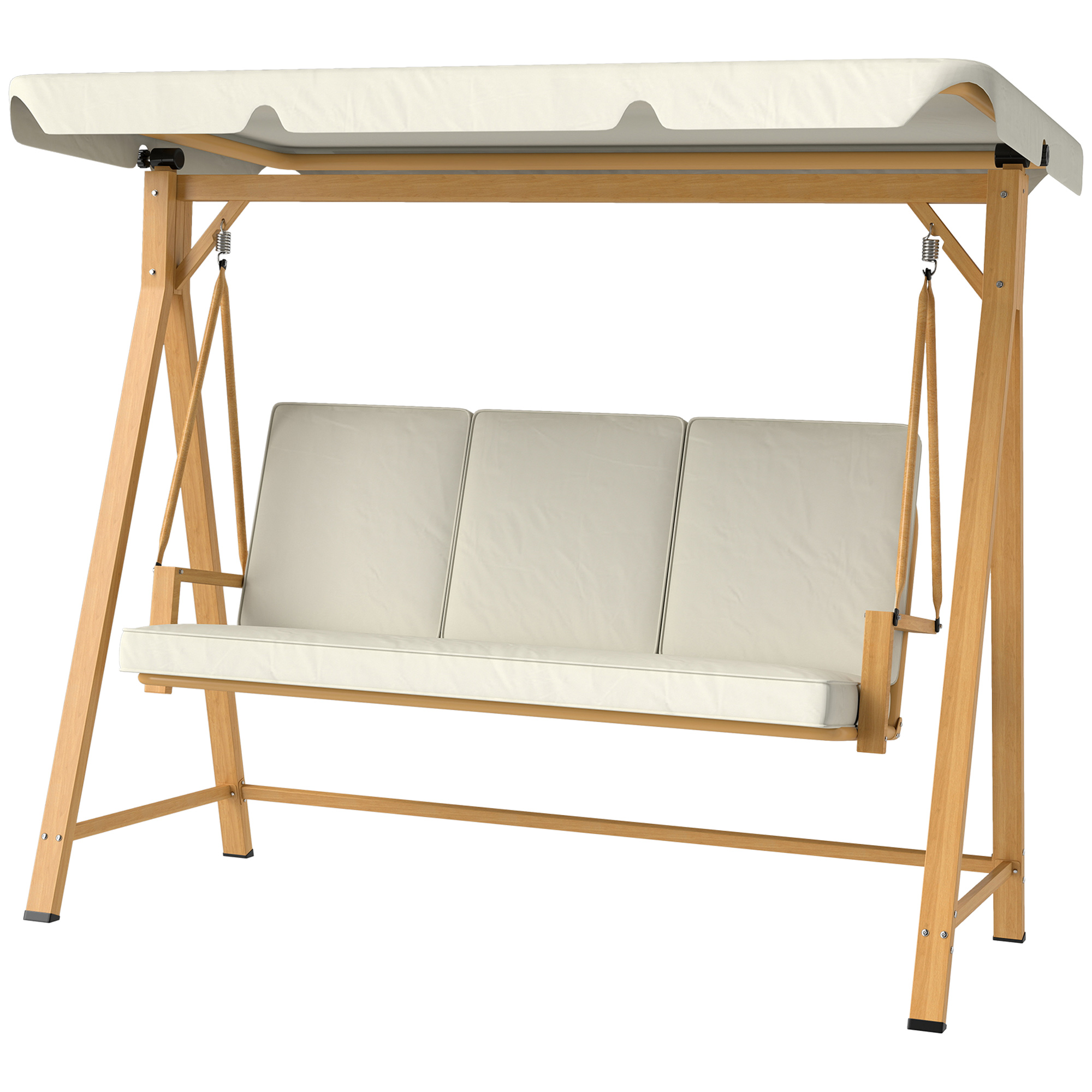 Outsunny Tuinschommel met Verstelbaar Zonnedak en Gewatteerde Zitting, 3-zits tot 330kg, 198 x 120 x 170cm, Beige