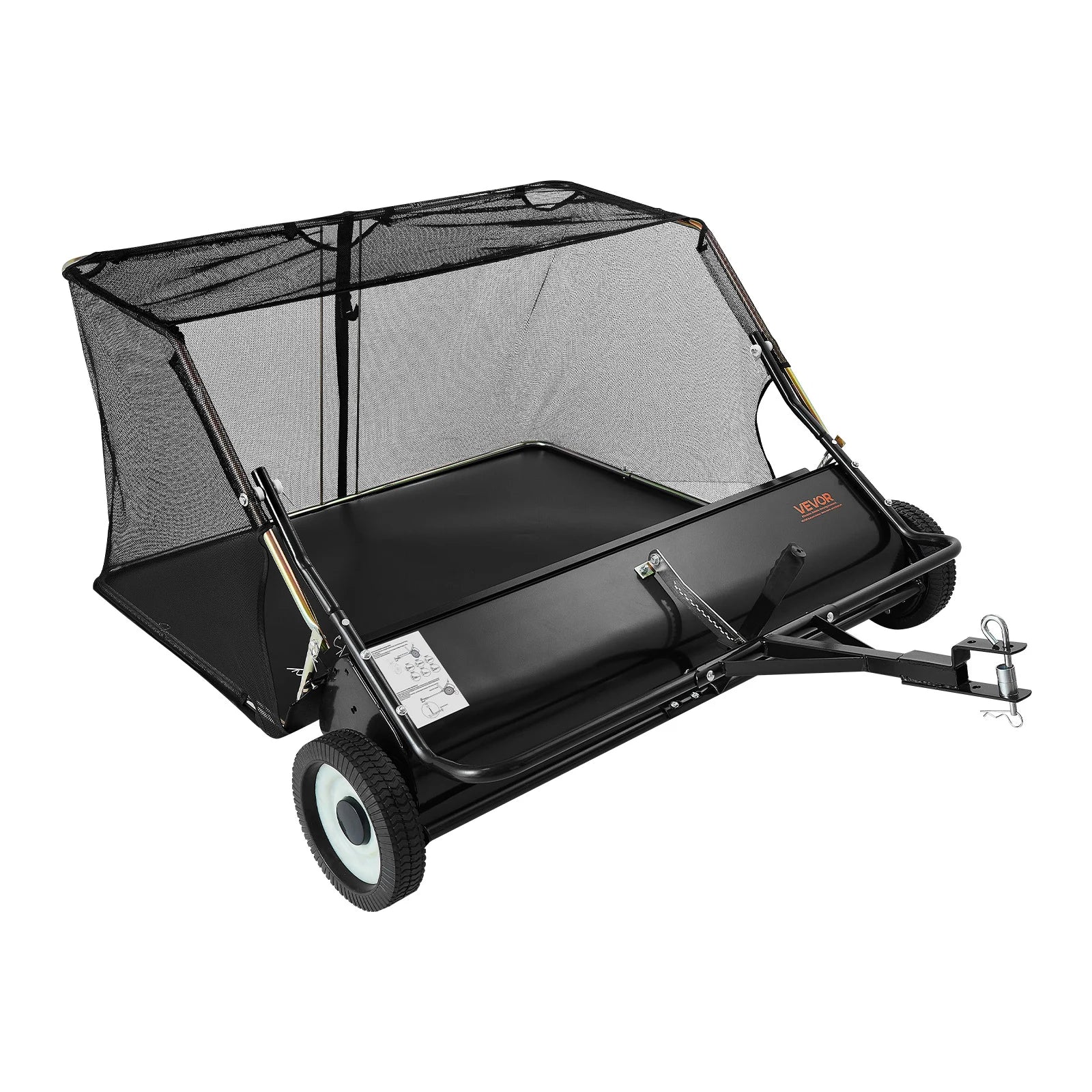 VEVOR 48-Inch Tow-Behind Lawn Sweeper, 26 cu ft Hopper, Adjustable Sweeping Height and Dumping Rope