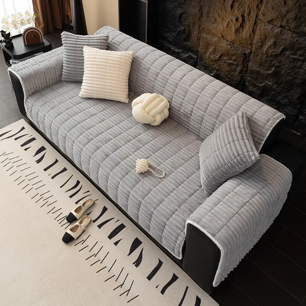 One-Piece Cozy Flannel Sofa Protection Non-Slip Waterproof Sectional Couch Cover
