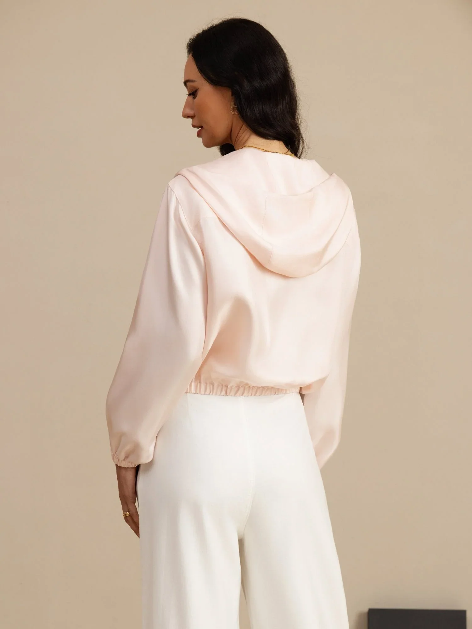 Pure Silk Women's Short Hooded Jacket With Pockets
