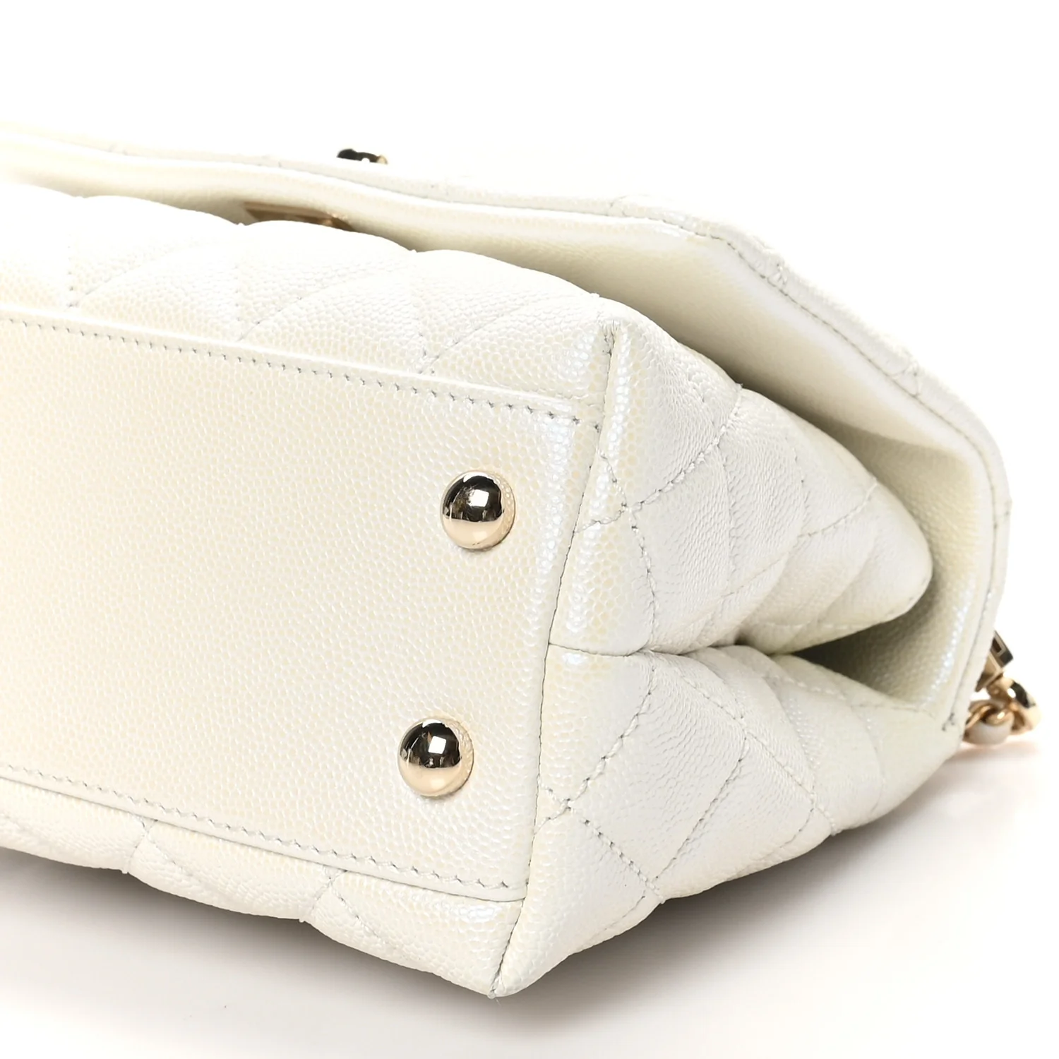 Iridescent Caviar Quilted Extra Mini Coco Handle Flap White