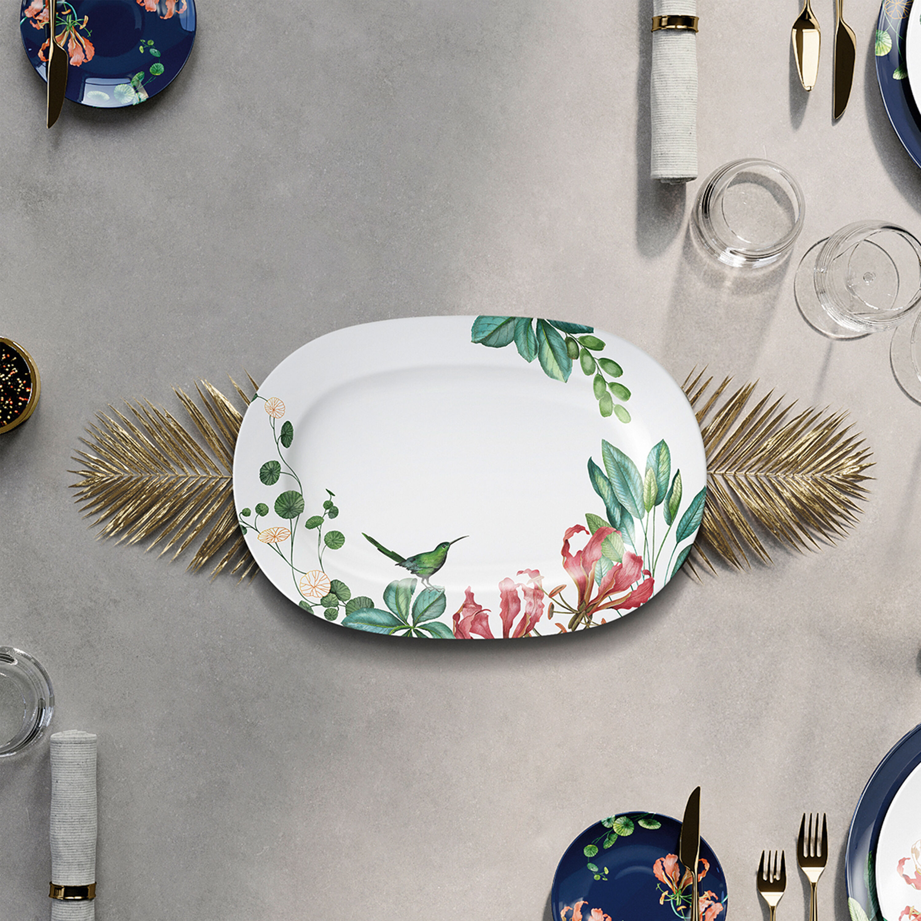 Avarua Serving Platter - Multi-colored, 16.3'' x 11.3'', Premium Bone Porcelain
