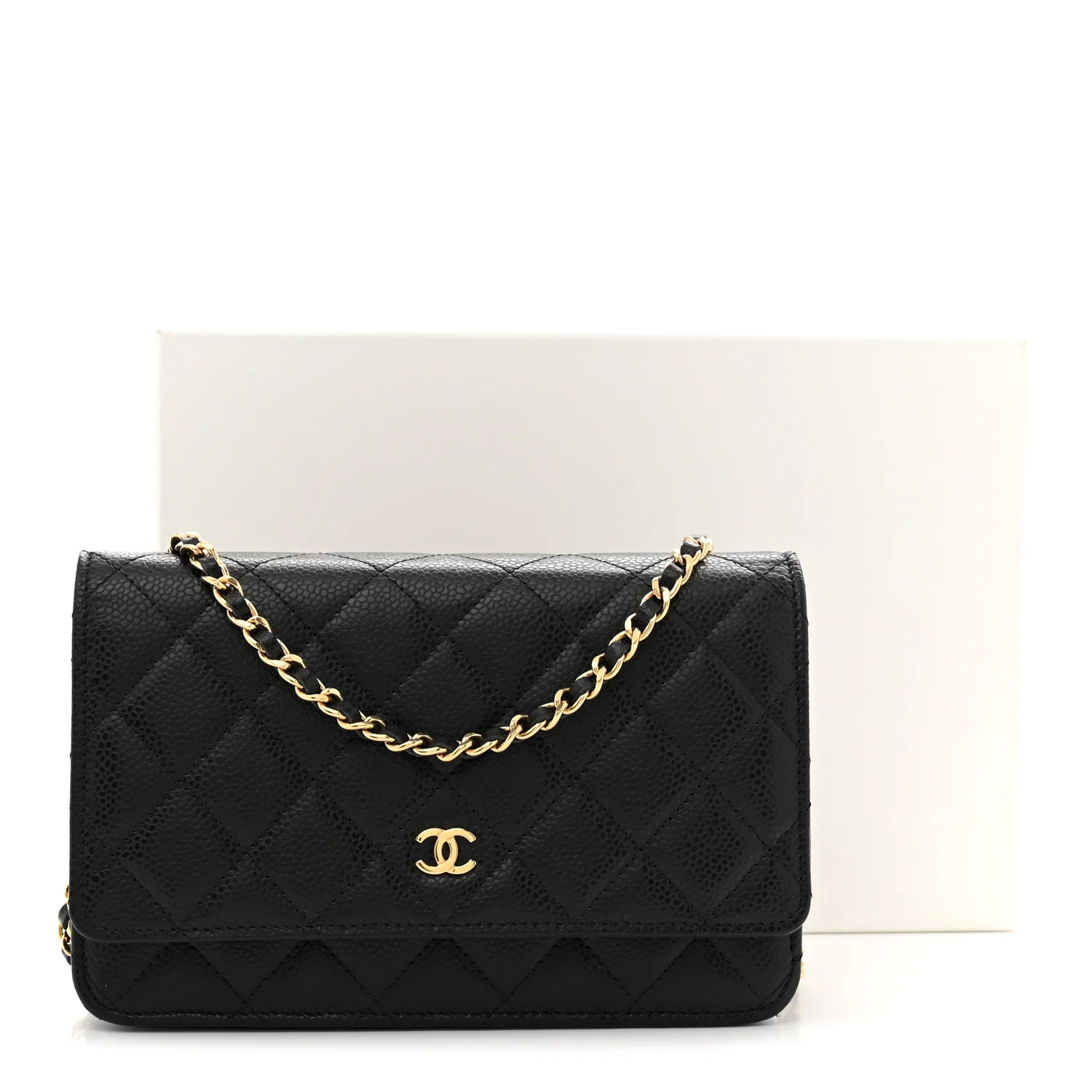 Caviar Quilted Wallet on Chain WOC Black