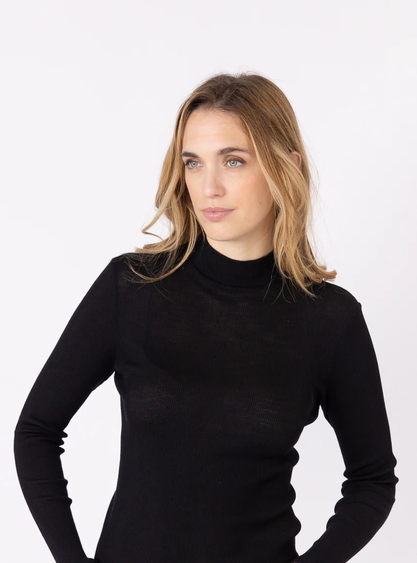 Pull chaussette femme col montant noir