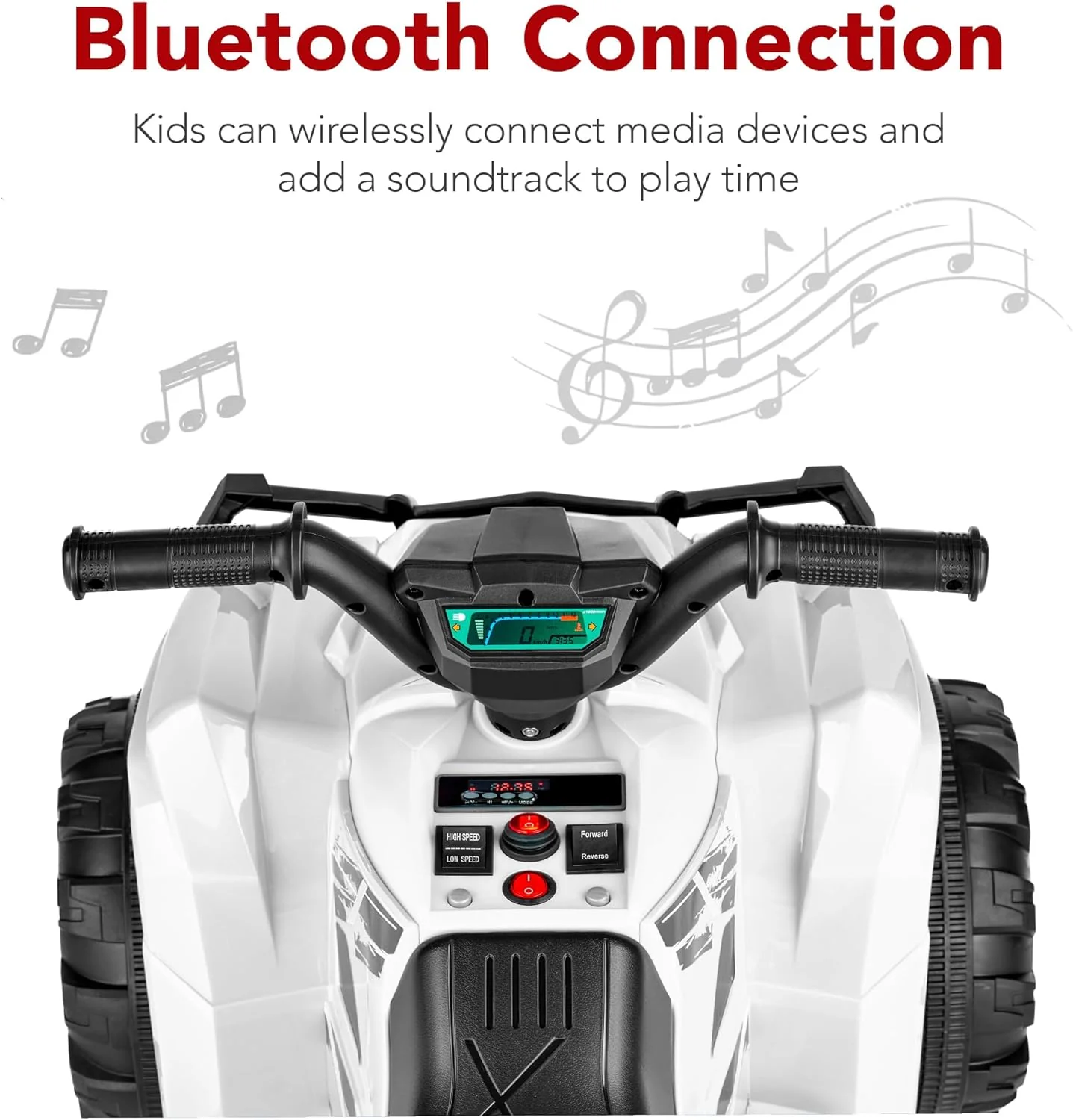Quad électrique 12 V pour enfants Best Choice Products, véhicule tout-terrain à 4 roues avec audio Bluetooth, vitesse maximale de 3,9 km/h, pneus à crampons, phares LED et radio.