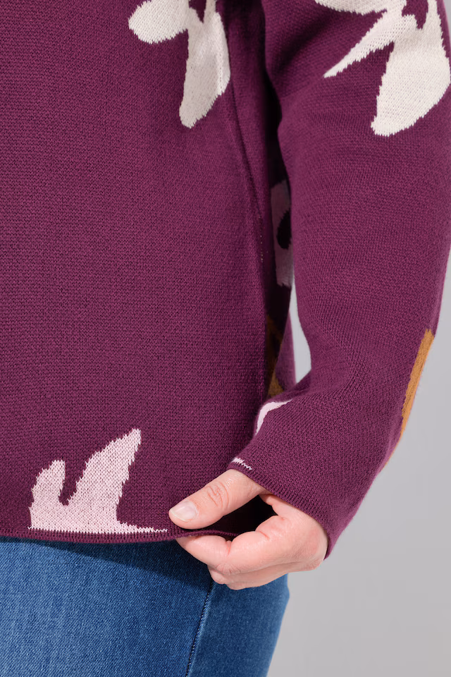 Eco Cotton Leaf Pattern Long Sleeve Sweater