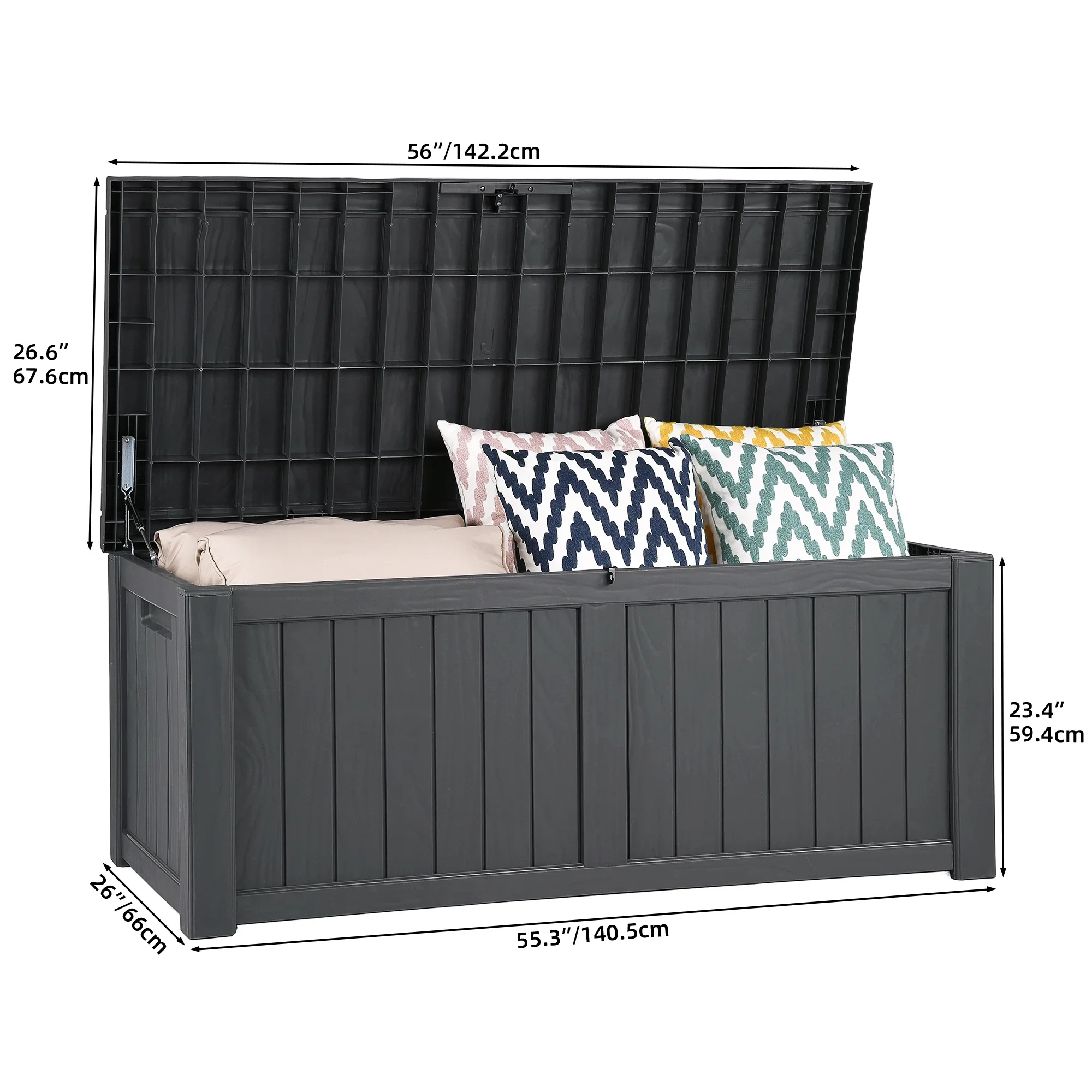 Dextrus Outdoor Storage Deck Box 120 Gallon - Large Resin Patio Storage for Outdoor Pillows, Garden Tools and Pool Supplies - Waterproof and Lockable (Dark Grey)