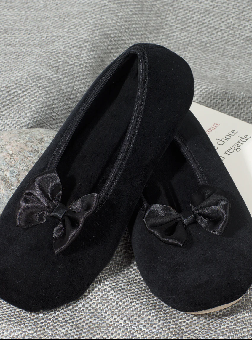 Chaussons ballerines femme en coton noir
