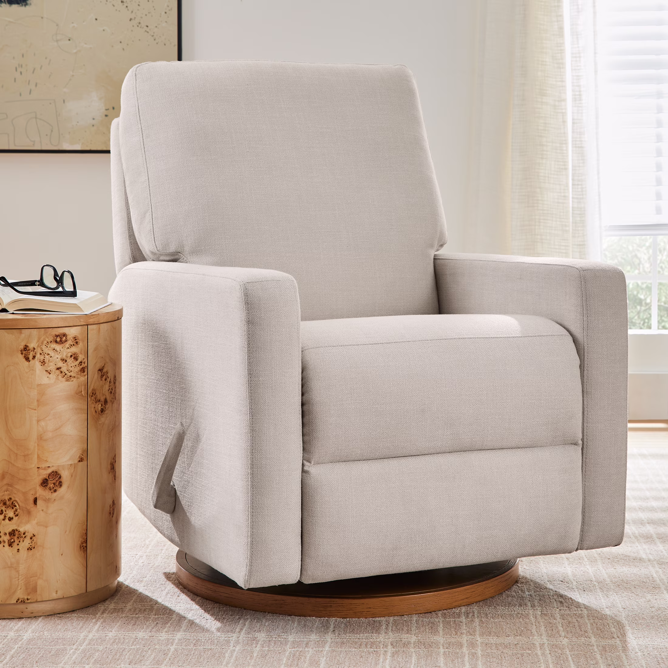 Better Homes & Gardens Modern Farmhouse Glider Recliner, Taupe Faux Leather