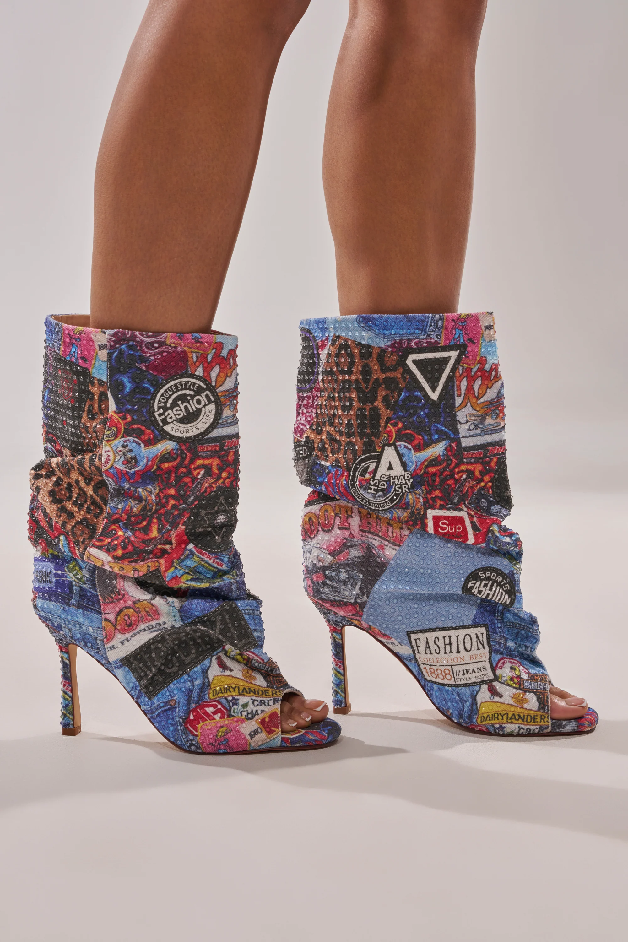 AZALEA WANG JONICE BLUE MULTI RHINESTONE OPEN TOE BOOTIE - Akira Store