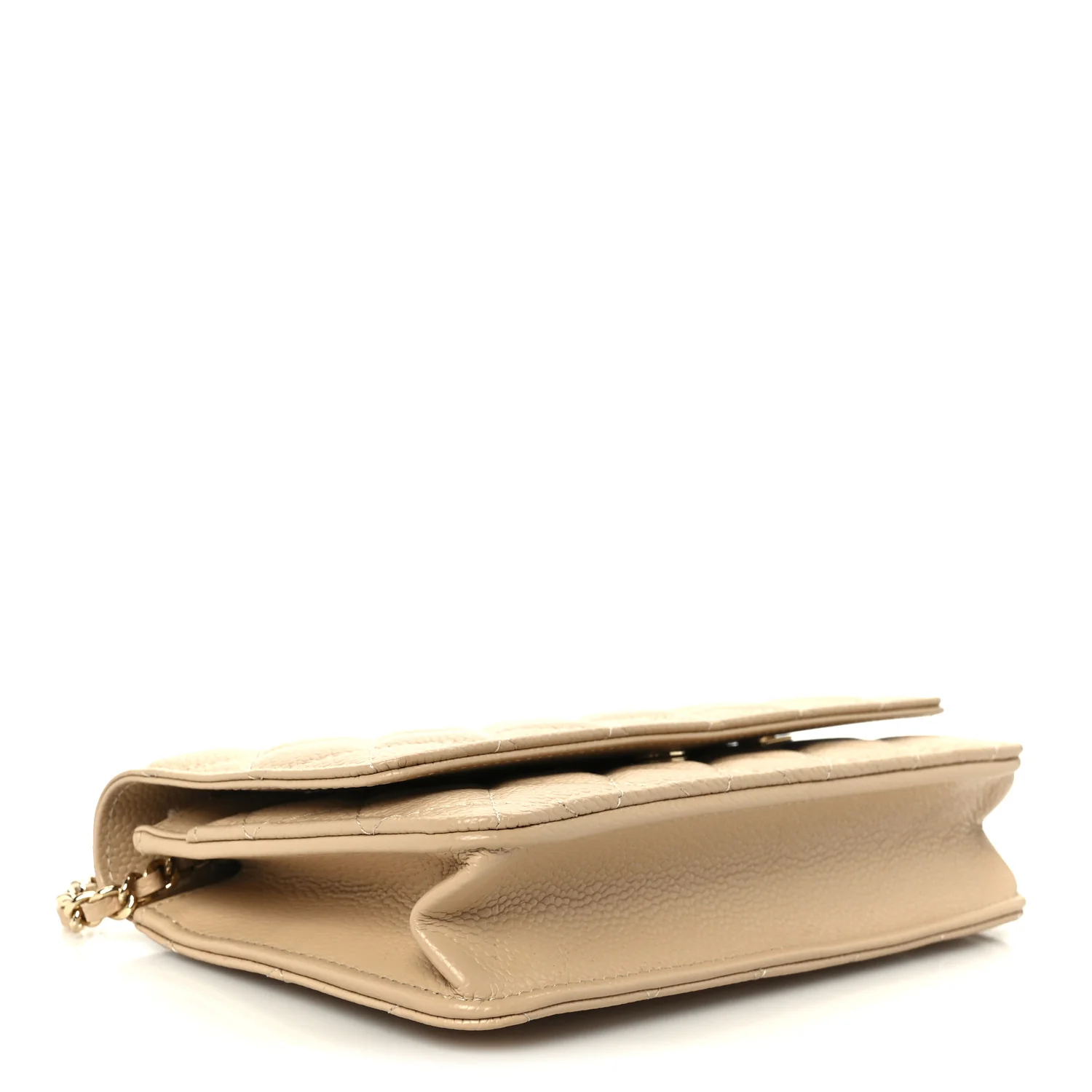 Caviar Quilted Wallet on Chain WOC Beige