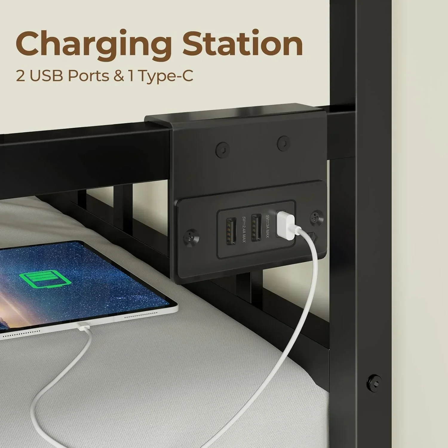 Lit de jour Rolanstar avec station de recharge et éclairage LED, lit de jour double réglable en hauteur