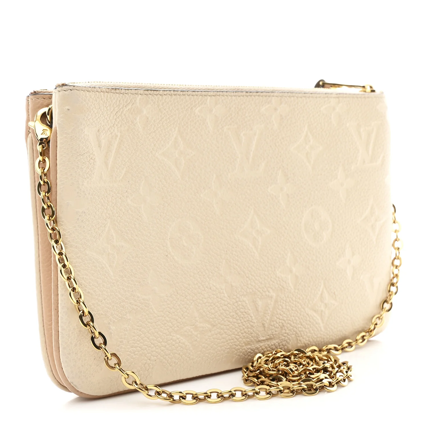 Empreinte Double Zip Pochette Beige Rose Creme