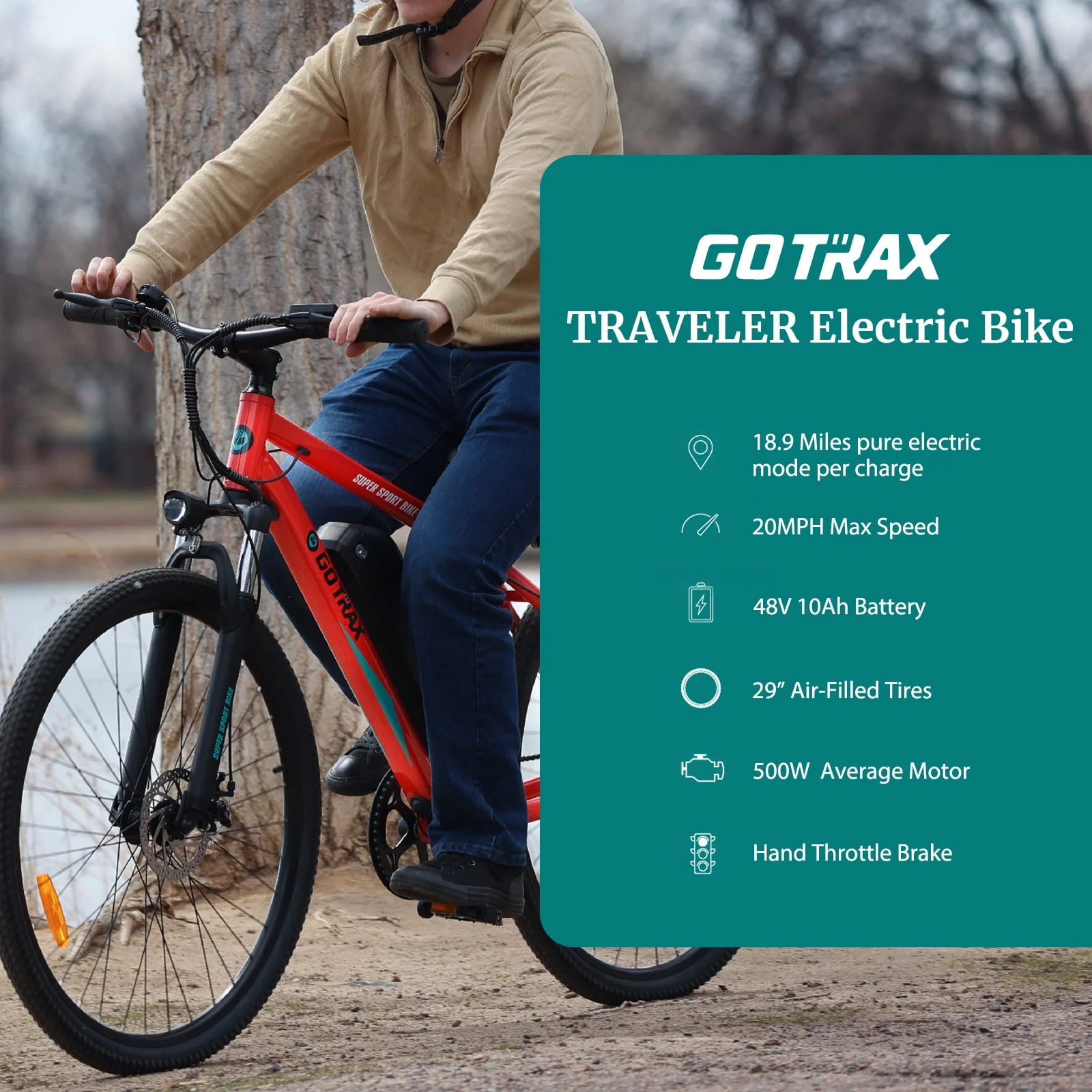 GOTRAX Traveler 29" Adult Electric Bicycle, 500W Motor up 20mph Commuter E Bikes for Adults, Orange Image 4