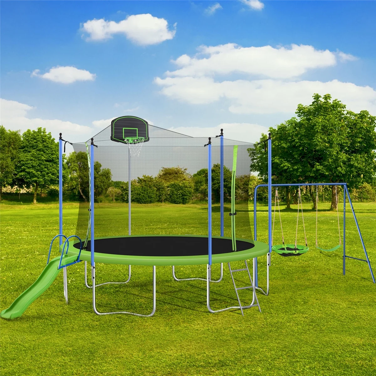 12FT Trampoline for Kids Adults, Recreational Trampoline with Slide Swing Basketball Hoop Enclosure Net, 600Lbs Capacity for 4-5 Kids(12') - Image 4