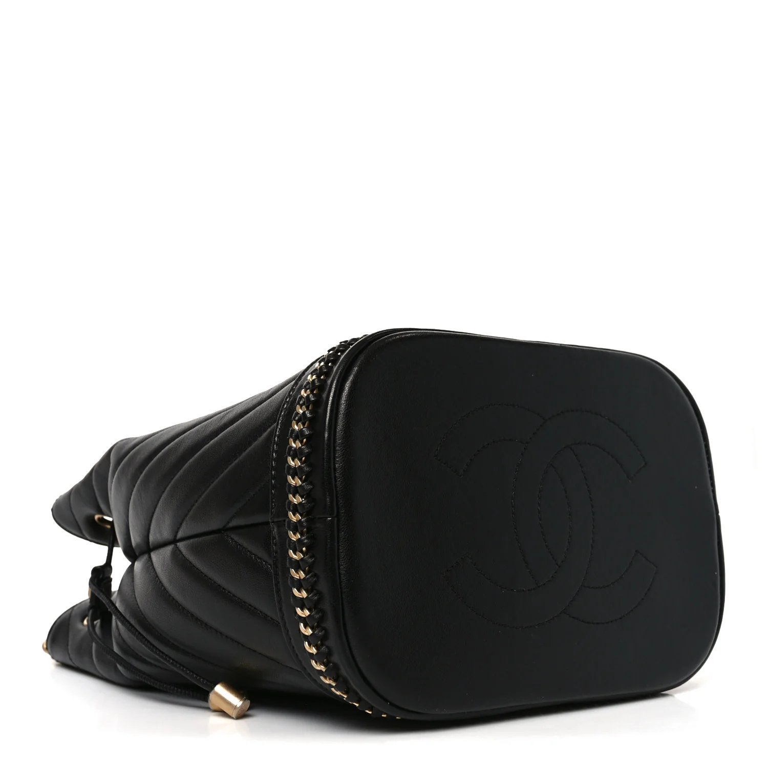 Sheepskin Chevron Quilted Drawstring Bag Black