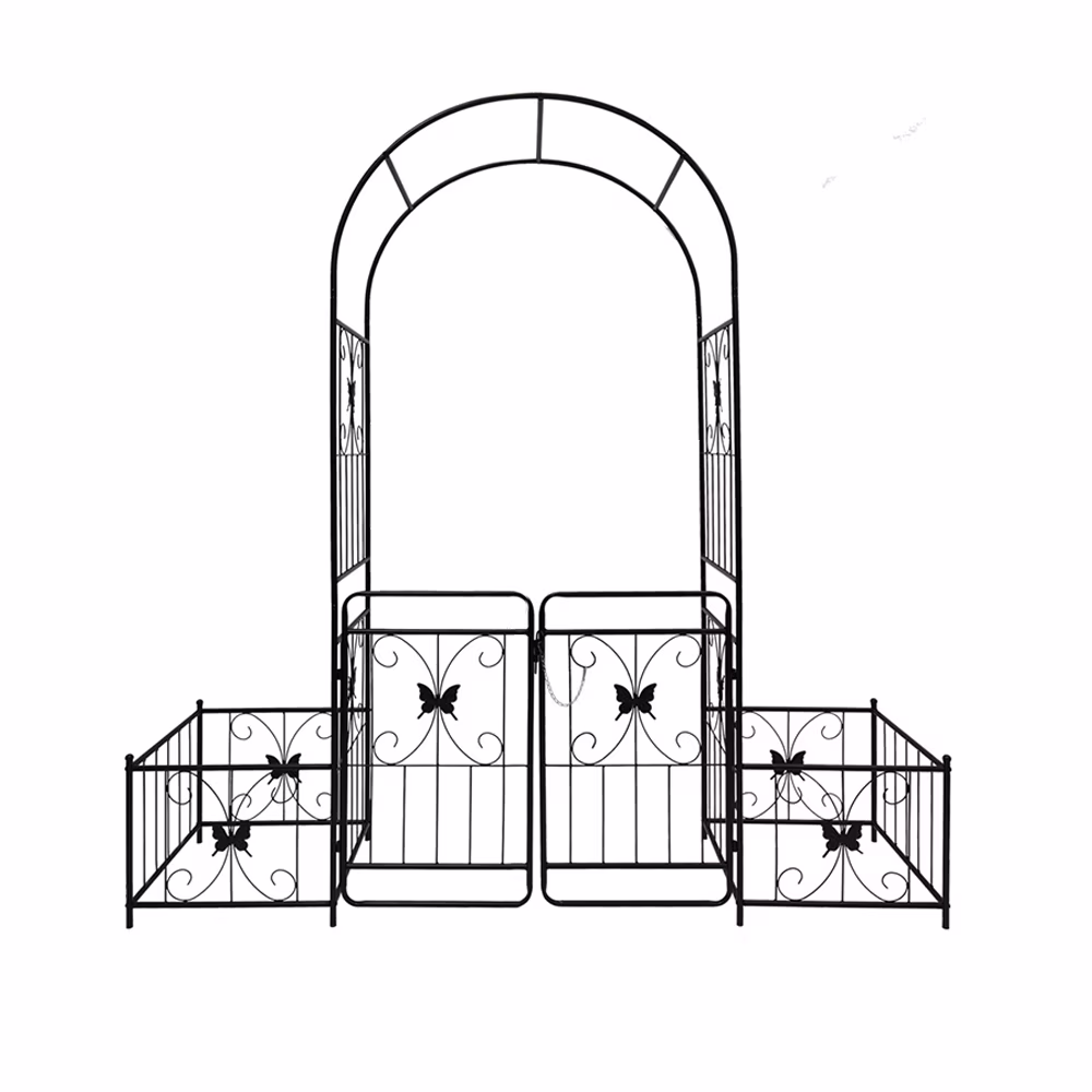 IVV 7.2ft Garden Arbor Arch with Gate and Side Planter Box, Wedding Arch Archway for Ceremony Party, Trellis for Plant Climbing, Christmas Decorations Pergola for Backyard, Lawn, Patio, Yard (Black)