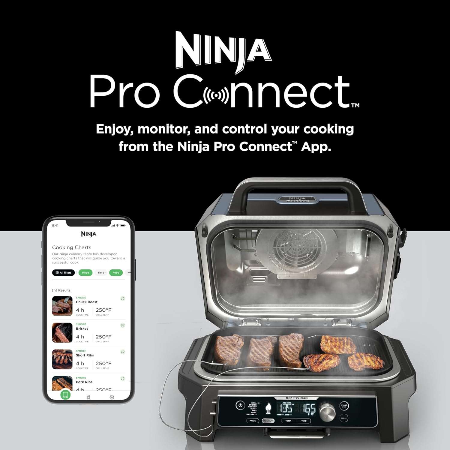 Ninja Woodfire ProConnect Premium XL BBQ Grill, 7-in-1, App Enabled, Blue