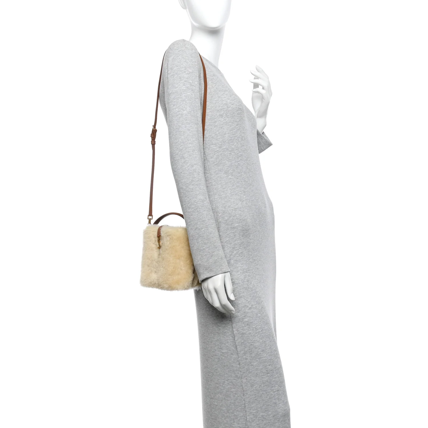 Shearling Le 37 Mini Bucket Bag Cream