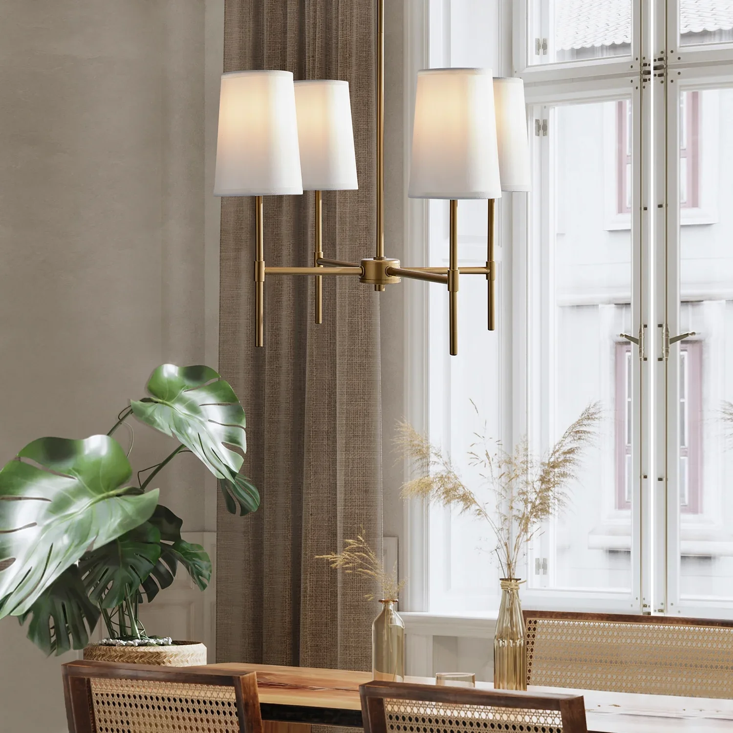 Better Homes & Gardens Meadowood 4-Light Chandelier, Matte Black Finish, White Fabric Shades, LED Bulbs Included