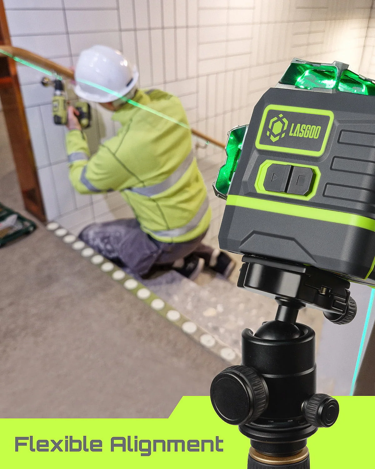 Laser Level 3x360�� LASGOO with Remote Control, 2 Rechargeable Batteries, 100FT Range, 360�� Magnetic Rotating Stand, IP54, 3Ds