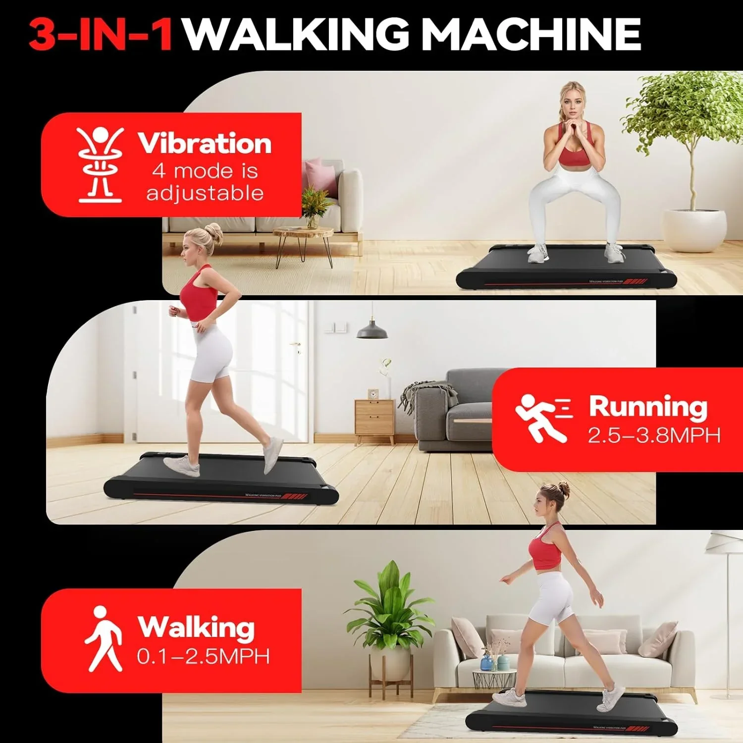 Tapis de marche vibrant Sperax avec application 3 en 1, tapis de marche sous bureau