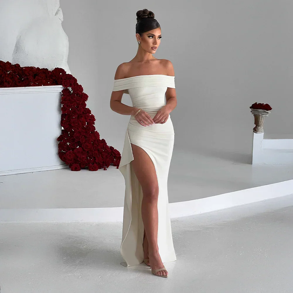 Robe Maxi Fendue Épaules Dénudées