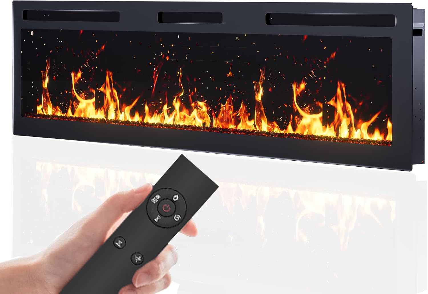 60Inch Electric Fireplace Wall Recessed/Wall Mounted with Adjustable Flame Color, Fireplace Heater with Remote Control, Linear Fireplace with 8 Timer, Touch Screen, 750/1500W (60