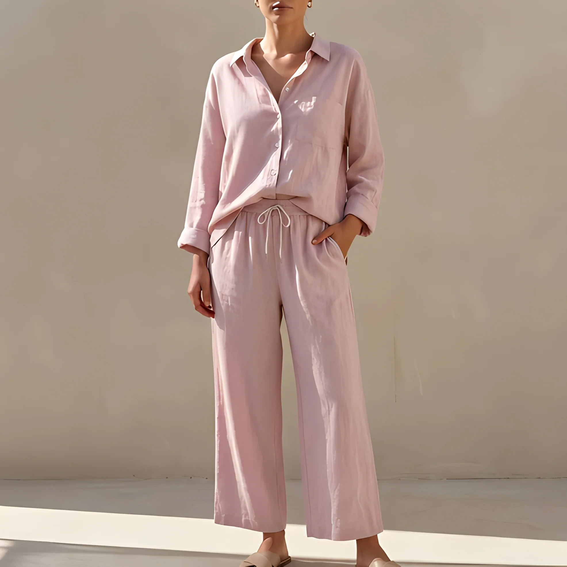 Genzel - Ensemble chemise boutonnée et pantalon pour femme