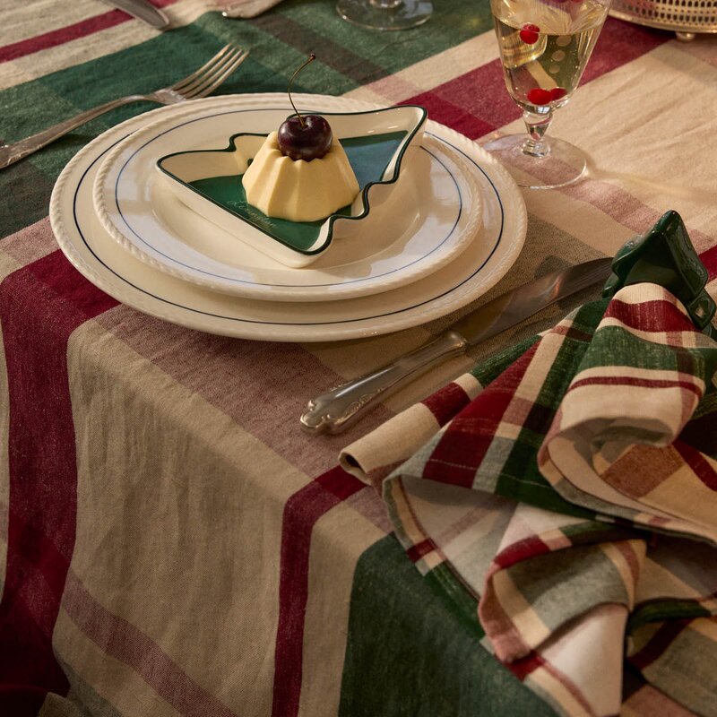 Serviett lin/bomull 50x50 cm rutete grønn/rød/beige